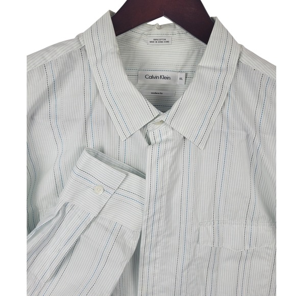 Calvin Klein XXL Modern Fit Striped 100% Cotton Long Sleeve Shirt - Picture 1 of 7